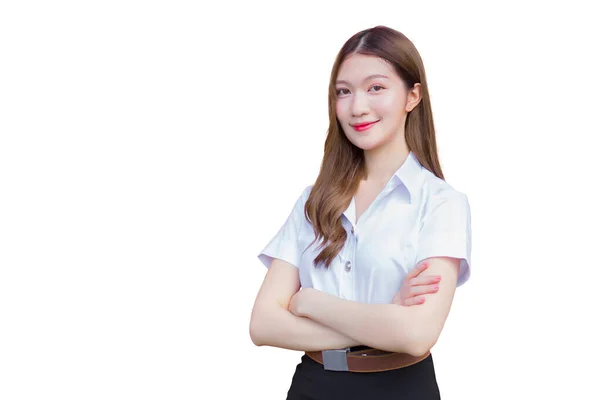 Retrato Estudiante Tailandés Adulto Uniforme Estudiante Universitario Asiática Hermosa Chica —  Fotos de Stock