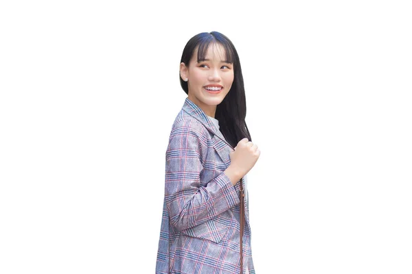 Confiante Jovem Empresário Mulher Trabalhadora Asiática Que Usa Blazer Listrado — Fotografia de Stock