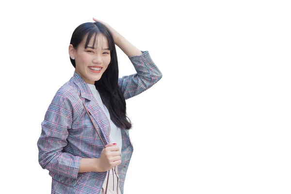 Confident Professional Young Asian Business Woman Who Wears Brown Striped — Stock Photo, Image