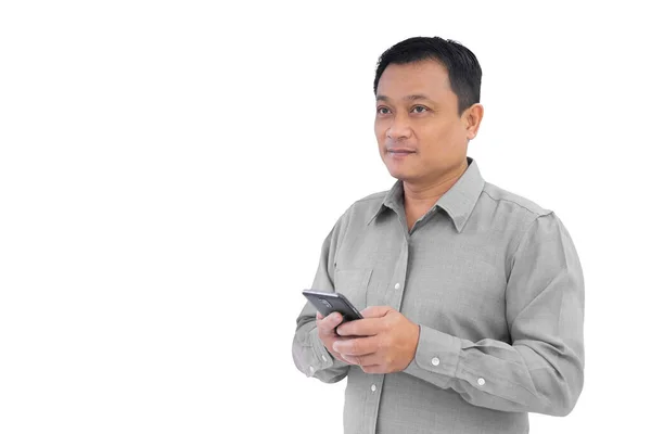 Asian Business Middle Age Man Holding Smartphone Mobile Phone His — Stock Photo, Image