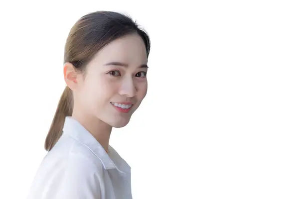 Joven Mujer Hermosa Asiática Tiene Pelo Largo Negro Camisa Blanca —  Fotos de Stock