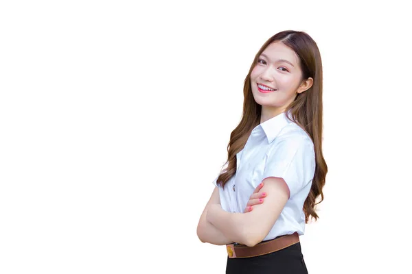 Retrato Estudiante Tailandés Adulto Uniforme Estudiante Universitario Asiático Hermosa Chica —  Fotos de Stock