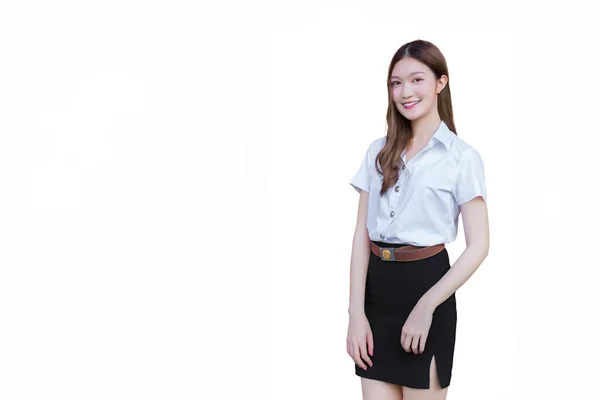 Portret Dorosłego Tajlandzkiego Studenta Uniformie Studenckiej Azji Piękne Dziewczyna Stojąc — Zdjęcie stockowe