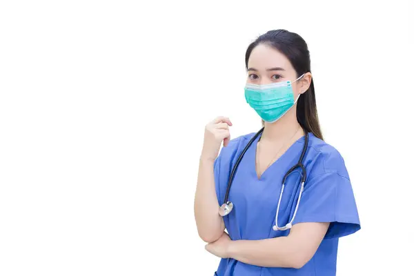Επαγγελματική Νεαρή Ασιάτισσα Γιατρός Γυναίκα Φοράει Ιατρικά Ρούχα Και Ιατρική — Φωτογραφία Αρχείου