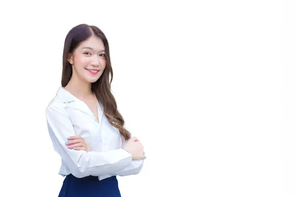 Young Asian Businesswoman Wearing White Shirt Standing Confidently Her Arms Stock Picture