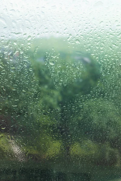 Regendruppels Glas Tijdens Regen Grote Druppels Landschap Met Regendruppels Die — Stockfoto