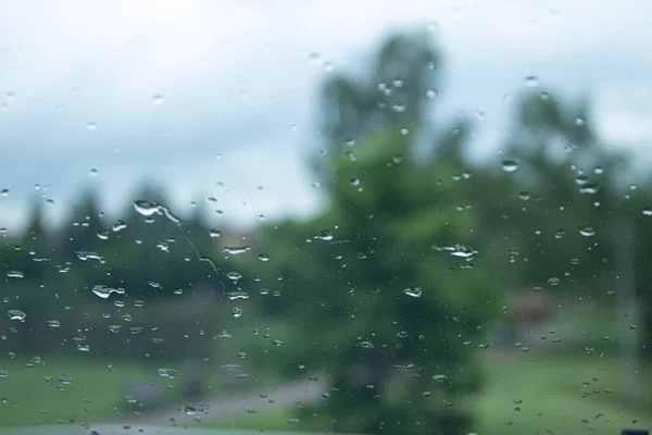 Regendruppels Glas Tijdens Regen Grote Druppels Landschap Met Regendruppels Die — Stockfoto