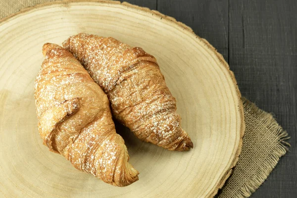 Croissant Reggelire Finom Reggeli Friss Croissant Nal Másold Helyet Szöveg — Stock Fotó