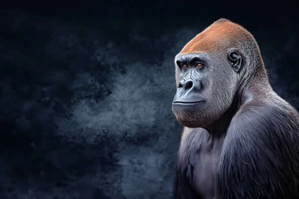 Portret Gorilă Aproape Copia Spaţiul Închiderea Unei Gorile Adulte Fundal — Fotografie, imagine de stoc