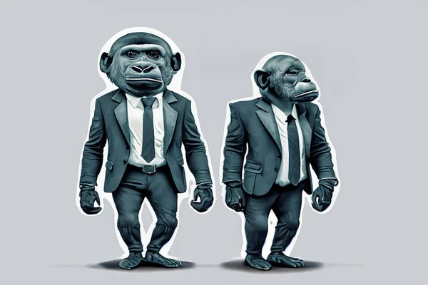 A gorilla in a business suit and sunglasses. Illustration. Two gorillas, security, business. Portrait of a gorilla