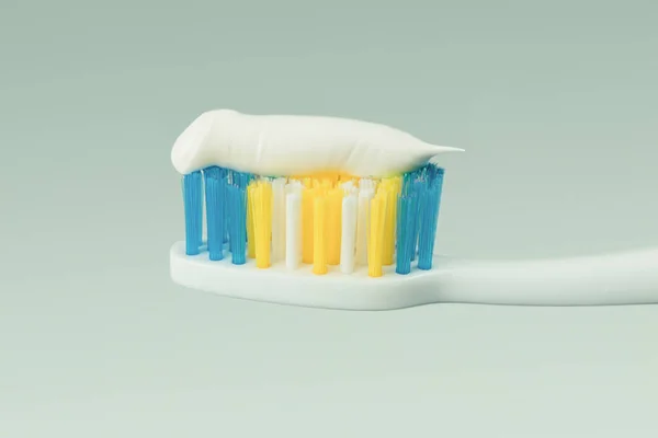 Οδοντόκρεμα Στο Μάγουλο Των Δοντιών Οδοντόκρεμα Πιέζεται Μια Οδοντόβουρτσα Υγιεινός — Φωτογραφία Αρχείου