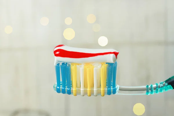 Toothpaste Tooth Cheek Toothpaste Squeezed Toothbrush Healthy Lifestyle Concept Copy — Stock Photo, Image