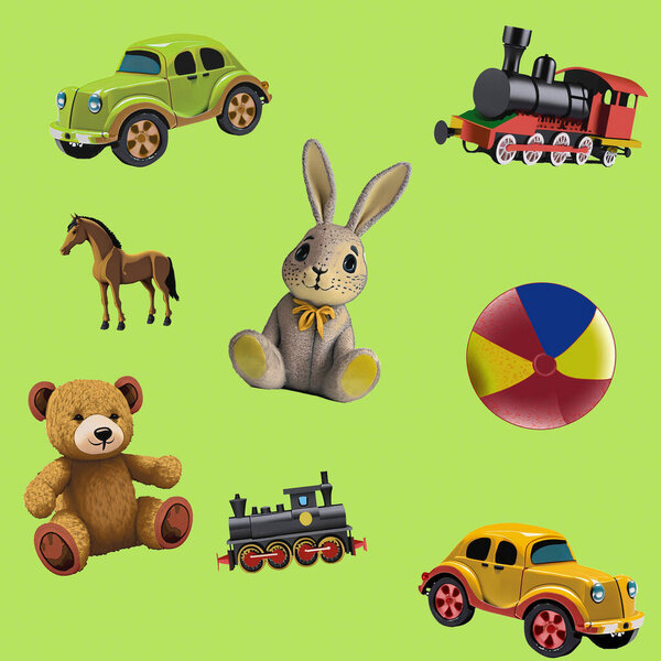 Бесшовный рисунок, детские игрушки. Игрушки бесшовный рисунок. Детские игрушки. Набор детских игрушек для малышей