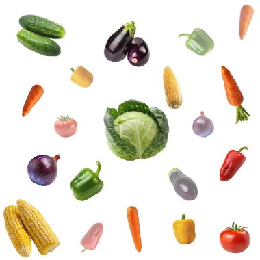 Seamless pattern, fresh vegetables on a white background. Used for packaging, textiles, banners, visits clipart