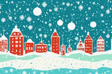 Noel arifesinde şehir. Kopya alanı ile Noel illüstrasyonu