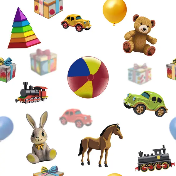 Naadloos Patroon Kinderspeelgoed Speelgoed Naadloos Patroon Kinderspeelgoed Een Set Kinderspeelgoed — Stockfoto