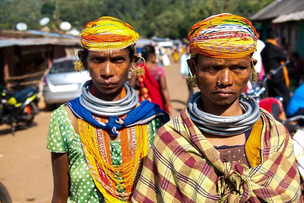 Bastar, Chhattisgarh, India / November 25, 2021: Bonda tribal women at Haat (weekly) market. 