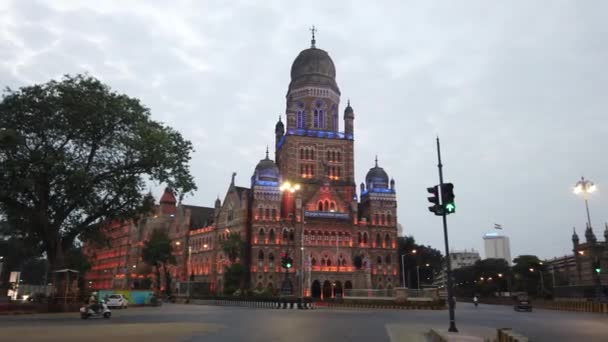 Mumbai India Road Brihanmumbai Municipal Corporation Bmc Building Chhatrapati Shivaji — стоковое видео