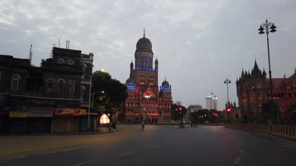 Mumbai India Road Brihanmumbai Municipal Corporation Bmc Building Wears Deserted — Vídeo de Stock