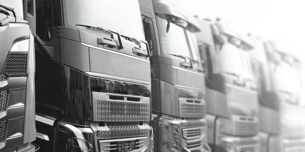 Zware Transport Industrie Horizontale Banner Unbranded Moderne Vrachtwagens Opgesteld Een — Stockfoto