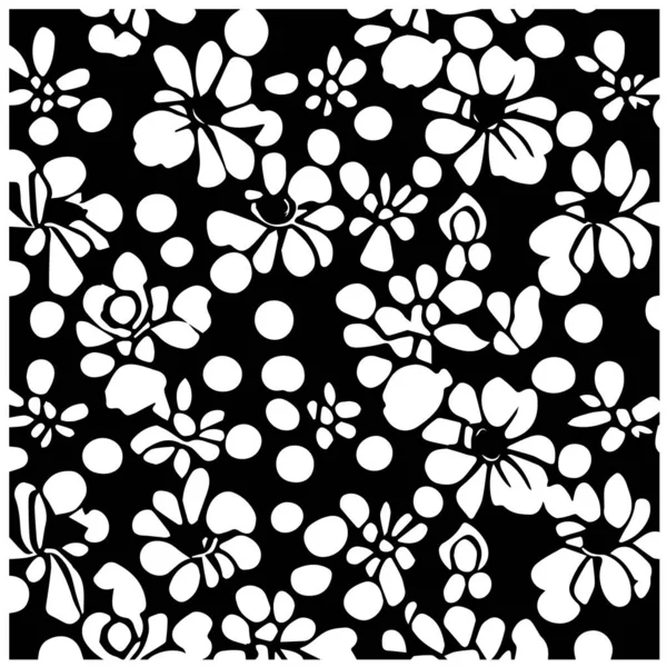Blumenmuster Hintergrund Mit Schwarzer Und Weißer Farbe — Stockvektor