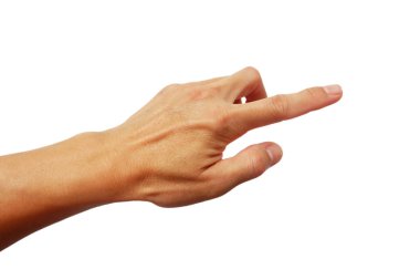 Asian man's hands making gestures on white background. clipart