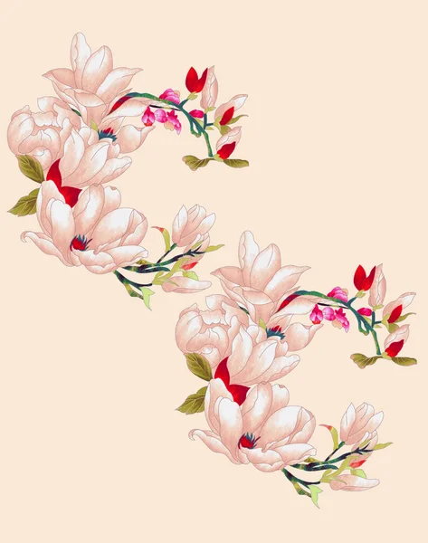 A beautiful Digital Flowers Motif Design watercolor illustration. Manual composition.Design for cover, fabric, textile, wrapping paper