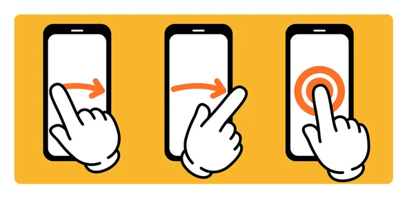 Δάχτυλο Σαρώσει Κατευθυντικό Βέλος Πατήστε Δάχτυλο Εικονογραφημένο Κύκλο Στο Smartphone — Διανυσματικό Αρχείο