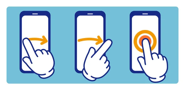 Finger Swipe Directional Arrow Tap Finger Illustrated Circle Smartphone Vector — Stockvector