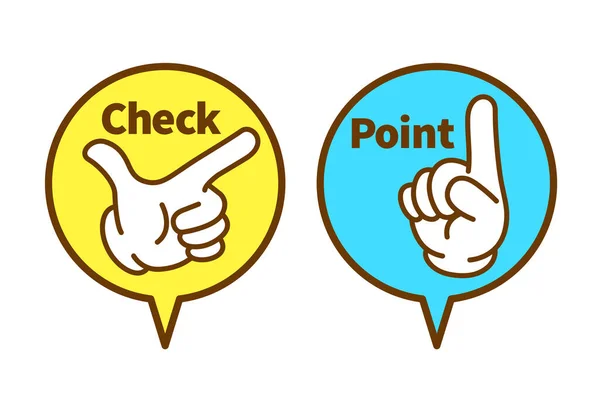 Check Point Hand Sign Balloon Vector Illustration Pointing Finger Speech — Stockvector