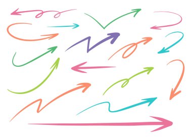 hand drawn arrow set, vector illustration.Colorful arrow handwriting style