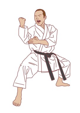 Female Karate player high Kick ,vector illustration