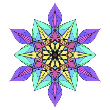 Mandala pattern like flower on isolated background illustration. Color art symmetry reflection image 