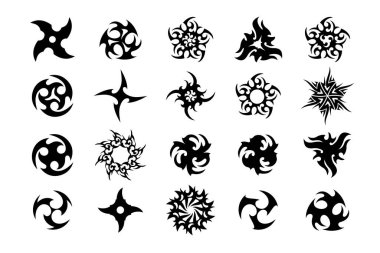  Ninja shuriken tabanlı tasarım ikonu. Vektör illüstrasyonu