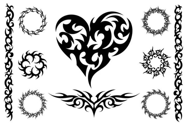 Conjunto Design Coração Tatuagem Tribal Ilustração Vetorial — Vetor de Stock