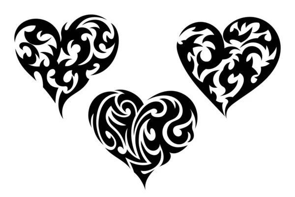 Conjunto Diseño Corazón Tatuaje Tribal Ilustración Vector — Vector de stock