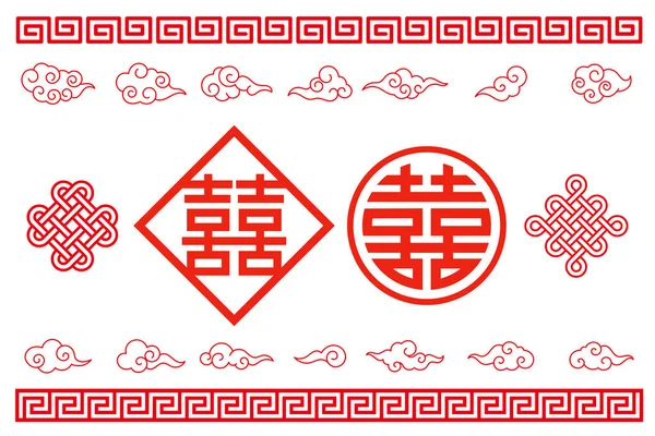 旧正月のお祝いのための中国風の要素セット ベクトルイラスト伝統的な中国の装飾部品 — ストックベクタ