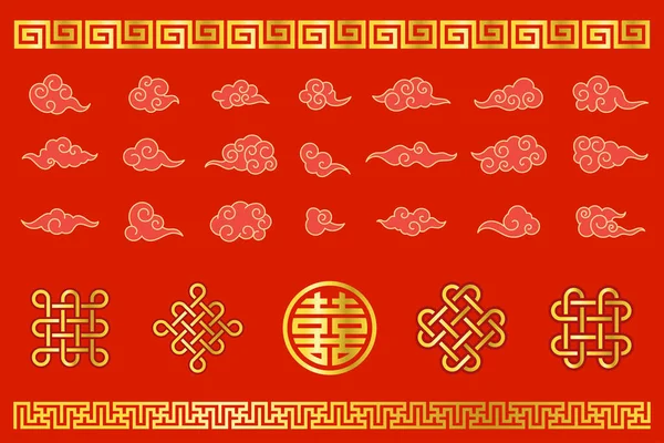 Chiński Styl Zestaw Elementów Wektor Ilustracjitradycyjne Chińskie Części Dekoracji Nowy — Wektor stockowy