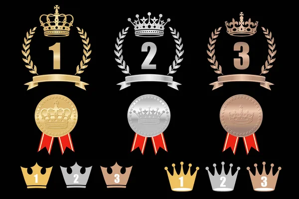 ゴールドシルバーブロンズメダルセット ランキング1 3のベクトルイラストお祝い賞 — ストックベクタ