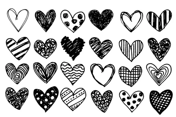 手绘心标集 矢量图解 情人节标志的流行涂鸦 — 图库矢量图片
