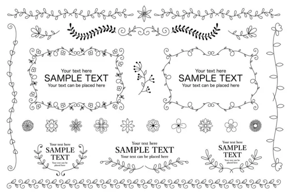 stock vector Hand-drawn plant decoration frame set whose line thickness can be changed,  vector illustration
