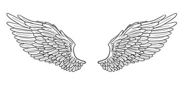 Melek kanatları romantik sembol, vektör çizimi