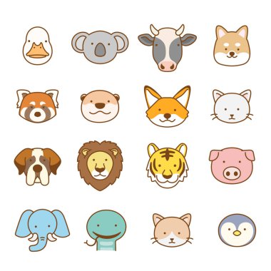 sevimli hayvan yüzü seti, vektör illüstrasyonu