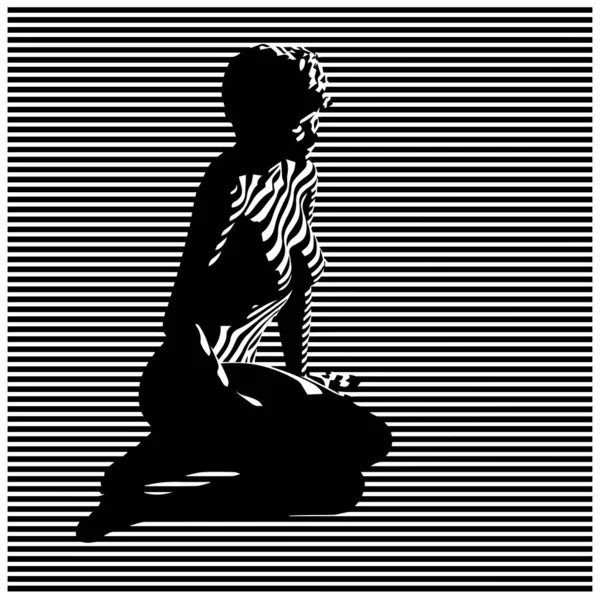 Stylized Vector Illustration Beautiful Nude Girl Sitting Shadow Window Blinds — Stock Vector