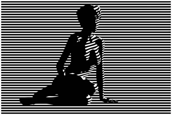 Στυλιζαρισμένη Διανυσματική Απεικόνιση Ενός Όμορφου Γυμνού Κοριτσιού Που Κάθεται Στη — Διανυσματικό Αρχείο