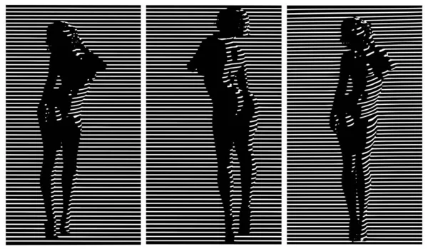Stilisierte Vektor Illustrationen Von Sexy Nackten Dame Fenster Blendet Schatten — Stockvektor