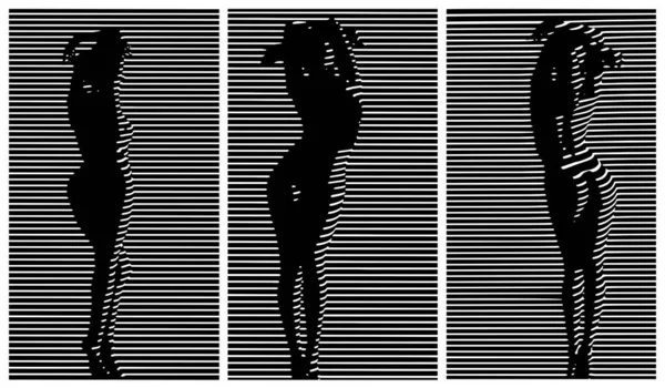 Стилизованные Векторные Иллюстрации Сексуальной Обнаженной Женщины Окна Ослепляют Тень — стоковый вектор