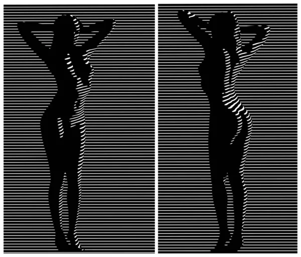 Stylizované Vektorové Ilustrace Sexy Nahé Dámy Okna Žaluzie Stín — Stockový vektor