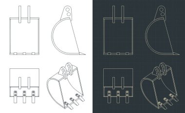 Kazı kovası planlarının biçimlendirilmiş vektör çizimi