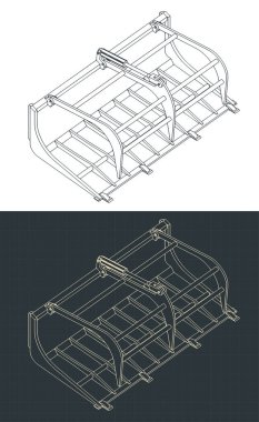 Yaka kovasının izometrik planlarının biçimlendirilmiş vektör çizimi